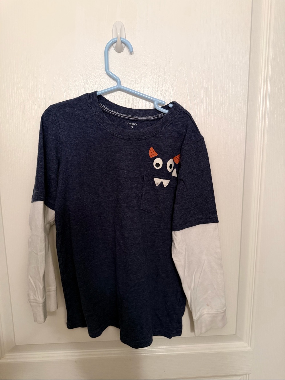 Carter's Navy and White Monster Pocket Layered-Look Long Sleeve Tee
